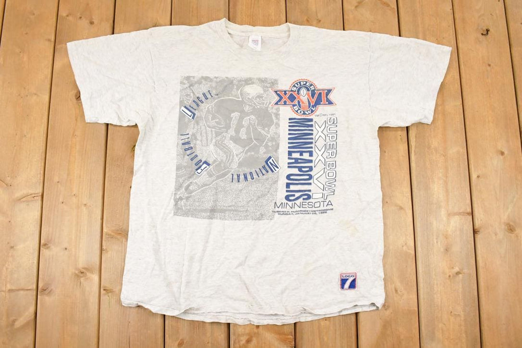 Vintage 1991 Logo 7 Minnesota Superbowl Graphic Print Souvenir Football T-Shirt Men's L