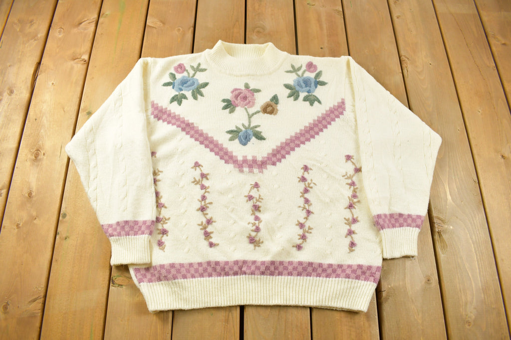 Vintage Alfred Dunner Knitted Floral Mock Neck Sweater