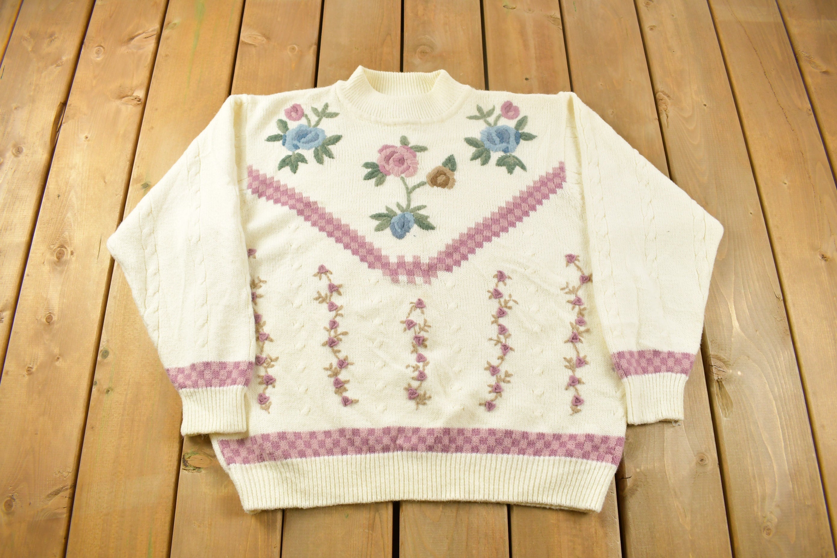 Vintage Alfred Dunner Knitted Floral Mock Neck Sweater