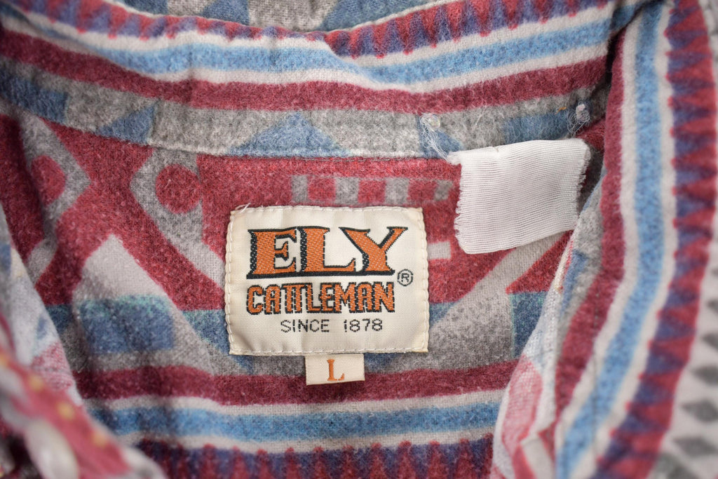 Vintage 1980s Ely Cattleman South Western Style Button Up Rodeo Aztec Shirt
