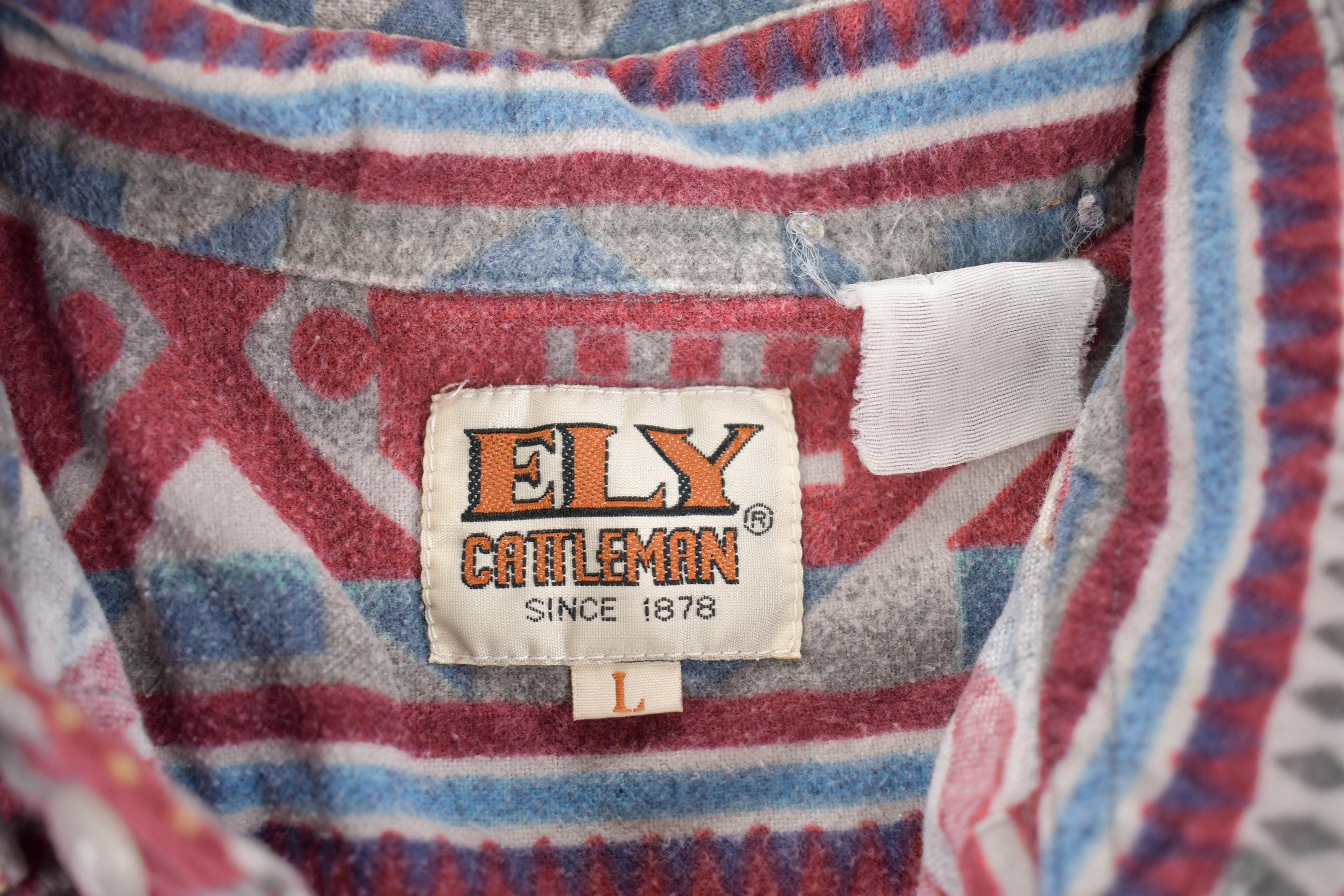 Vintage 1980s Ely Cattleman South Western Style Button Up Rodeo Aztec Shirt