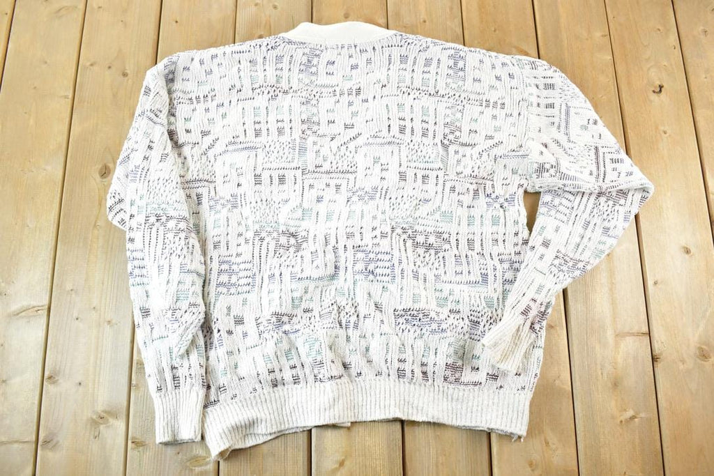Vintage 1990s London Fog Knit Abstract Pattern Cardigan Sweater Mens XL