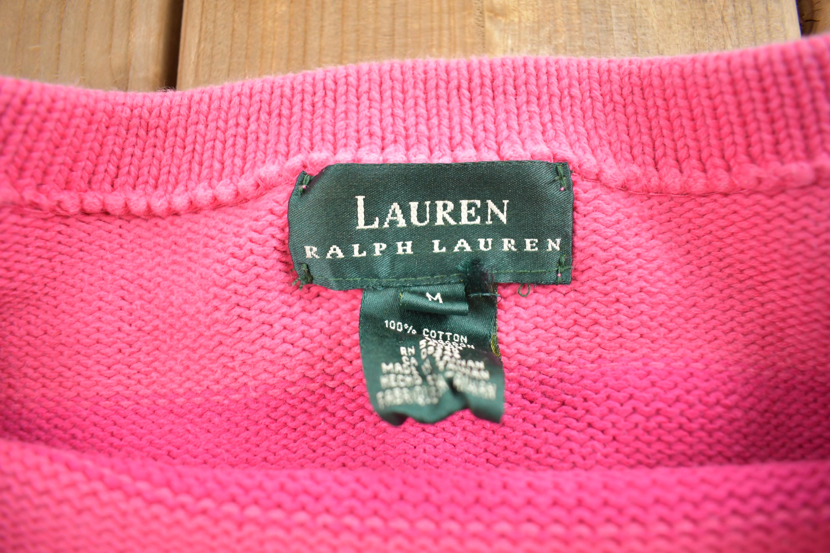Vintage 1990s Ralph Lauren Womens Pink Knit Crewneck Sweater