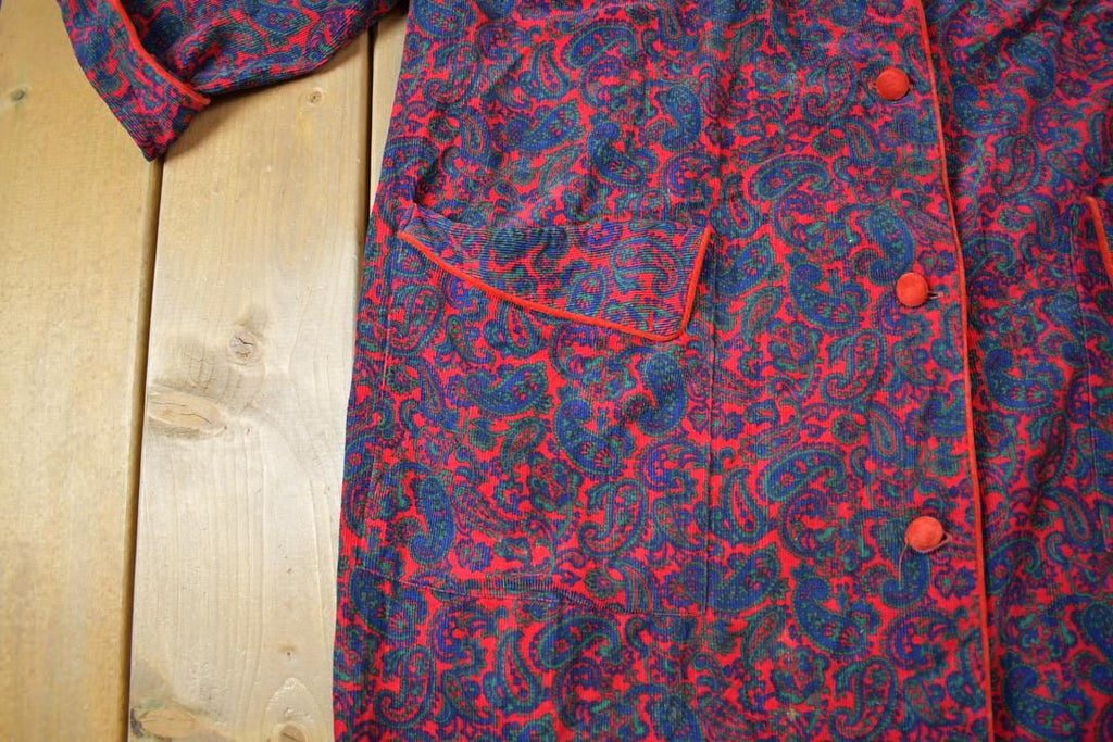 Vintage 1970s Lounge Abouts Pasiley Embroidered Womens Long Coat