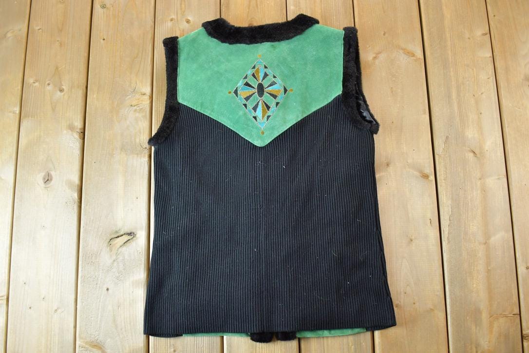 Vintage 1990s Bob Mackie Leather Knit Zip Up Vest