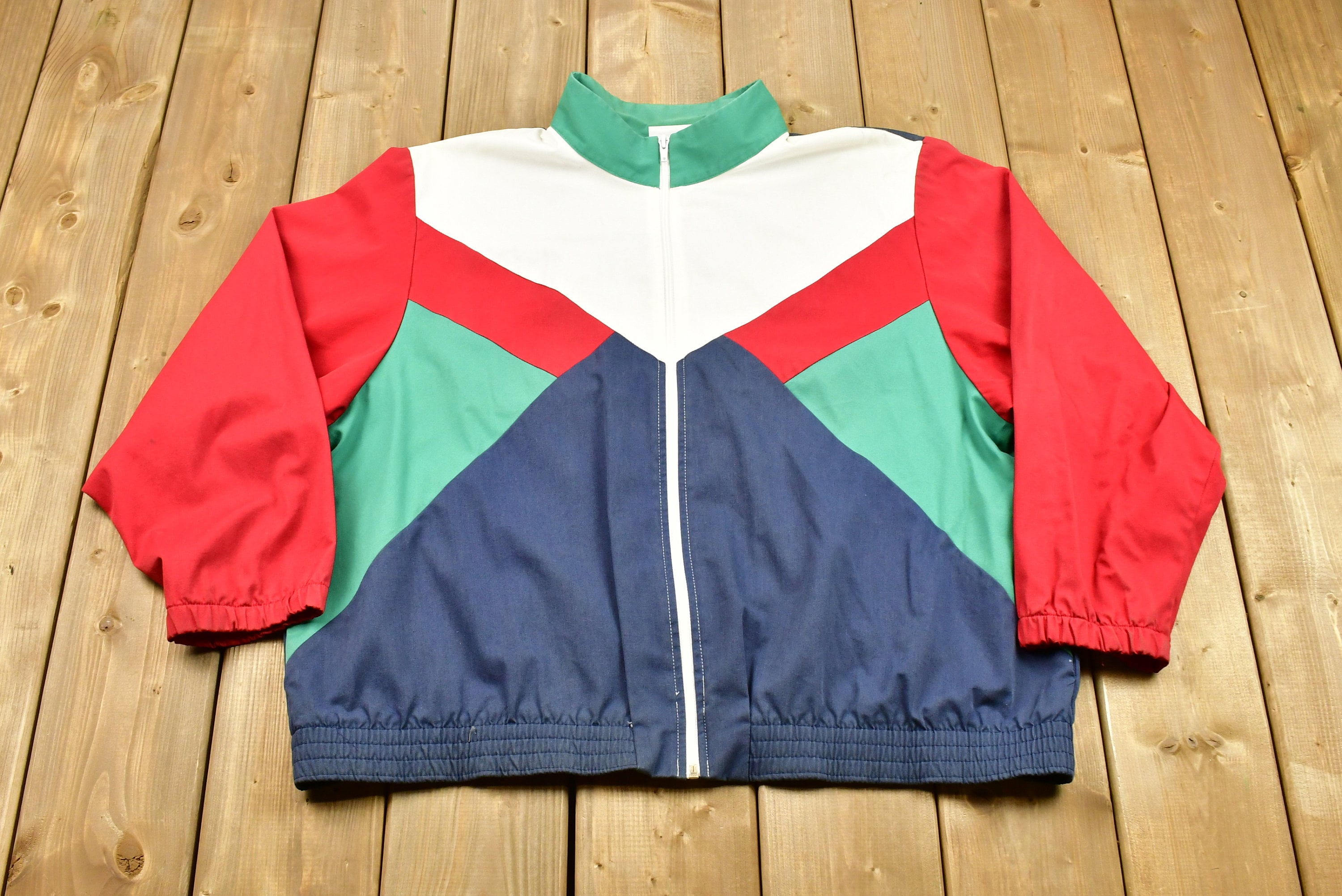 Vintage 1980s Alfred Dunner Color Block Full Zip Windbreaker