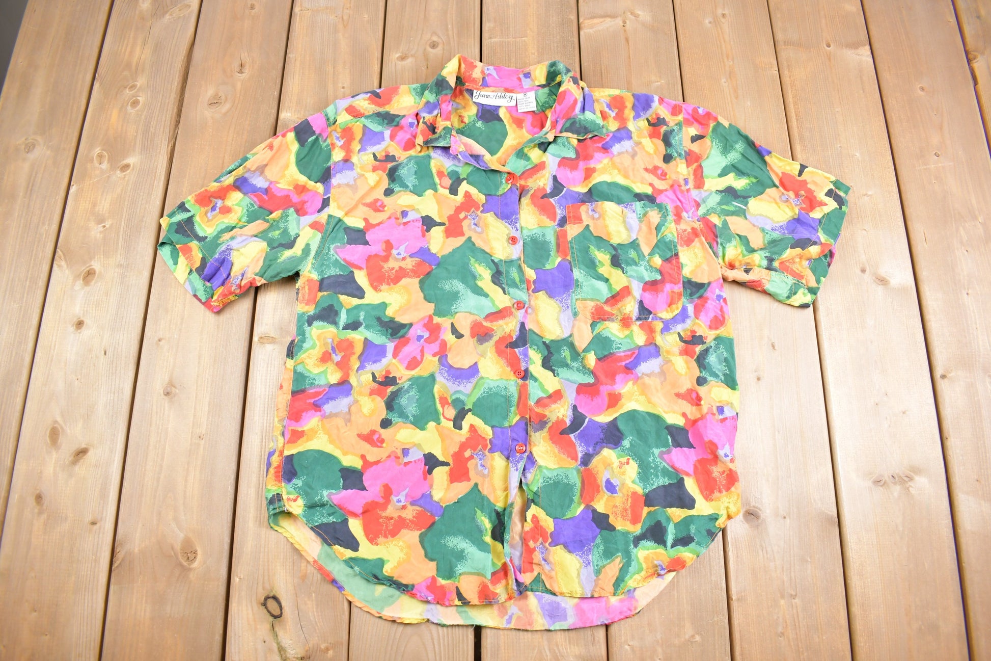 Vintage 1990s Jane Ashley Floral Short Sleeve Button Up Shirt