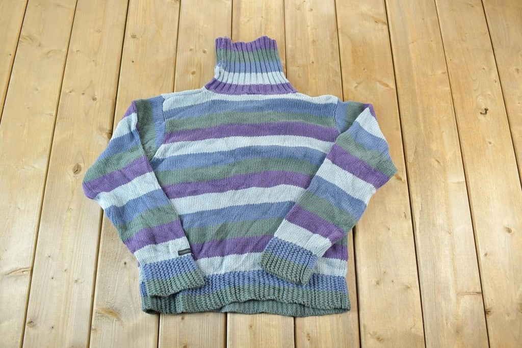 Vintage 1990s Columbia Knit Striped Turtleneck Sweater
