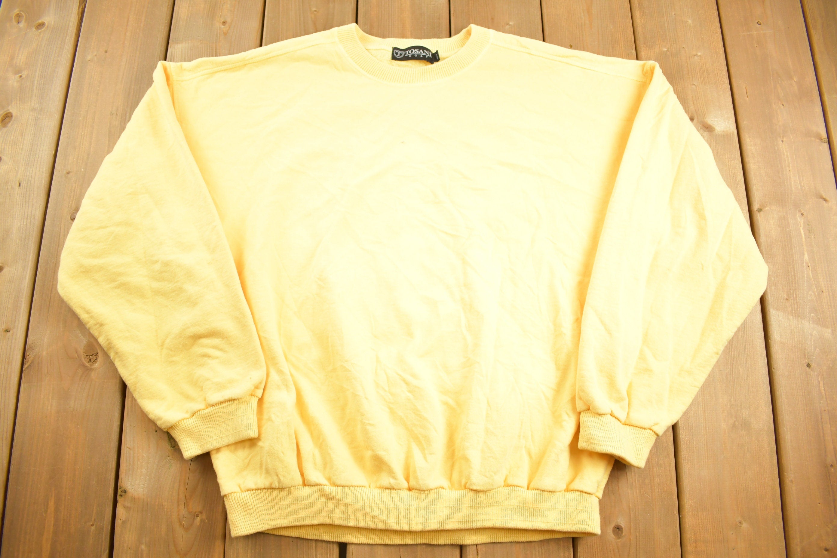 Vintage 1990s Boxy Yellow Tosani Golf Blank Crewneck Sweatshirt Size Small