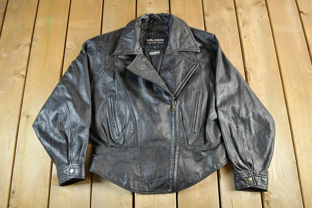 Vintage 1990s Wilson Thinsulate Motorcycle Leather Biker Jacket Adult Large