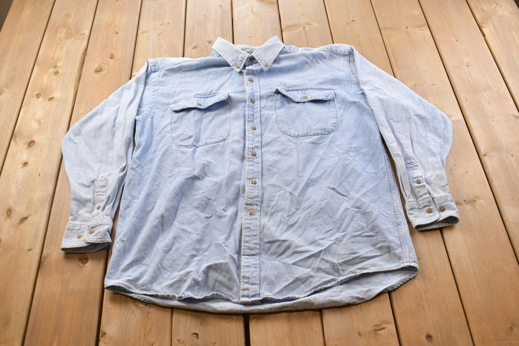 Vintage 1990s Blank Denim Button Up Shirt