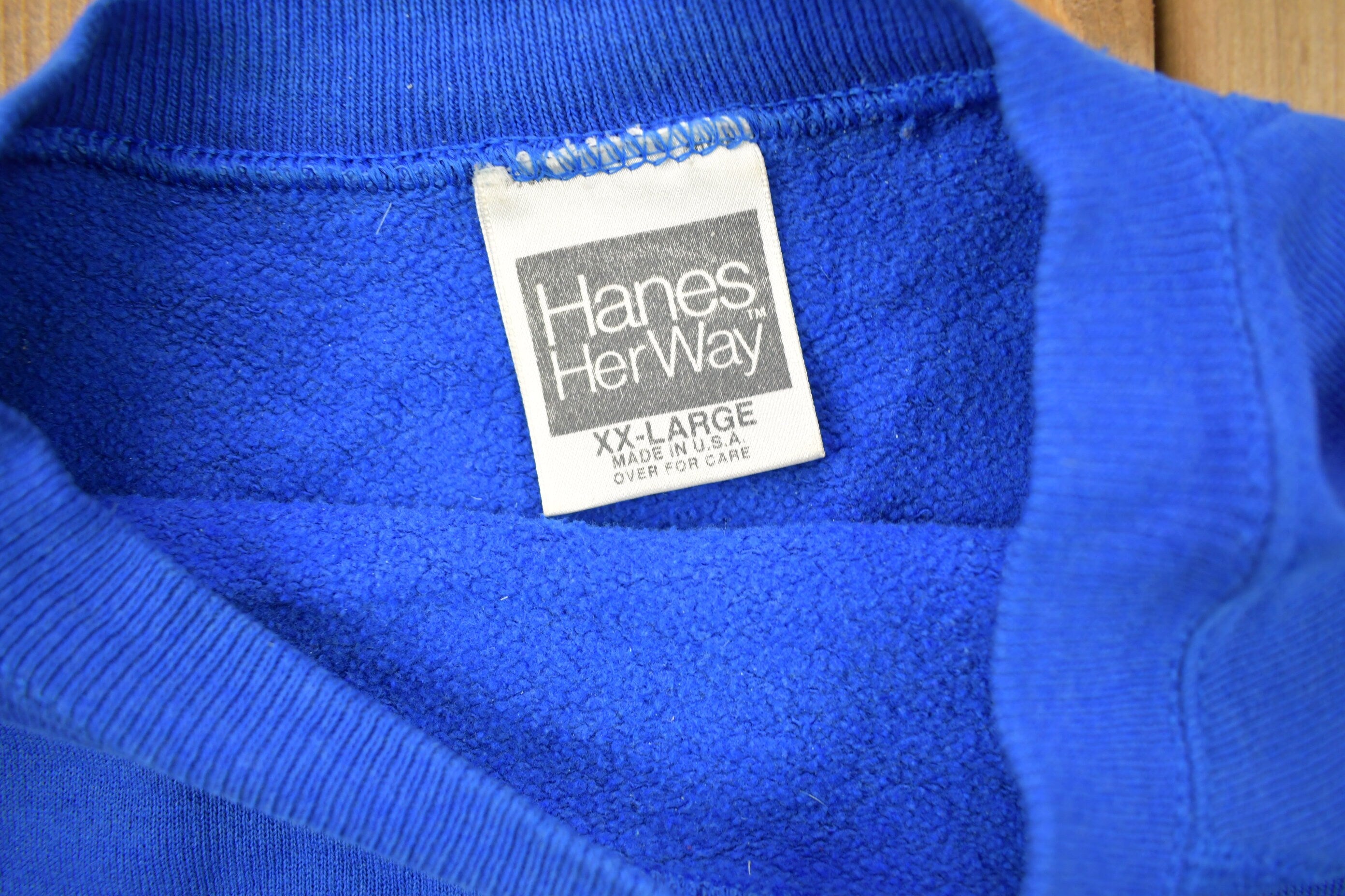 Vintage 1980s Hanes Her Way Blank Blue Raglan Crewneck Sweatshirt