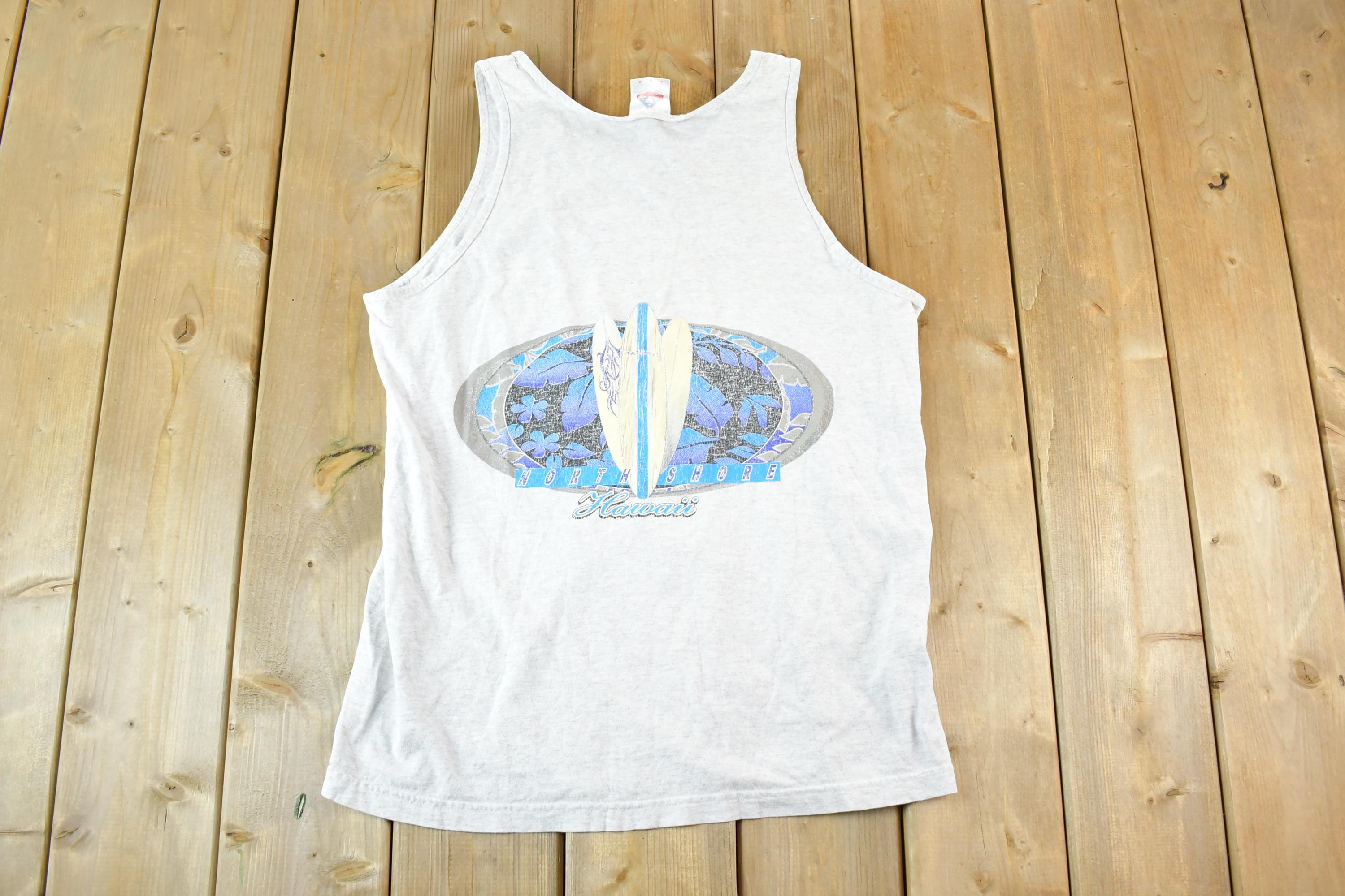 Vintage 1990s North Shore Hawaii Souvenir Surfing Tank Top Mens L / Made In USA / Vintage Vacation Tee / Rare Destination Tee / Summer Shirt