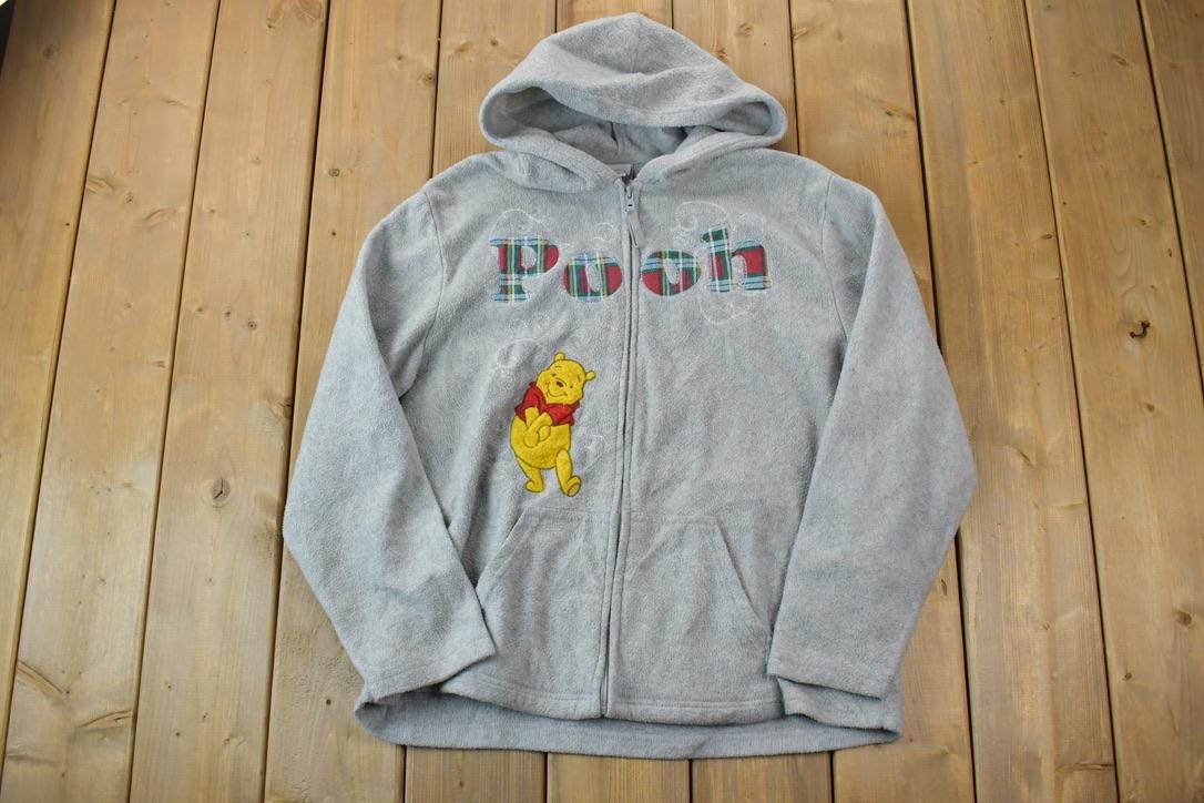 Vintage 1990s Pooh Bear Full Zip Fleece Disney Hoodie