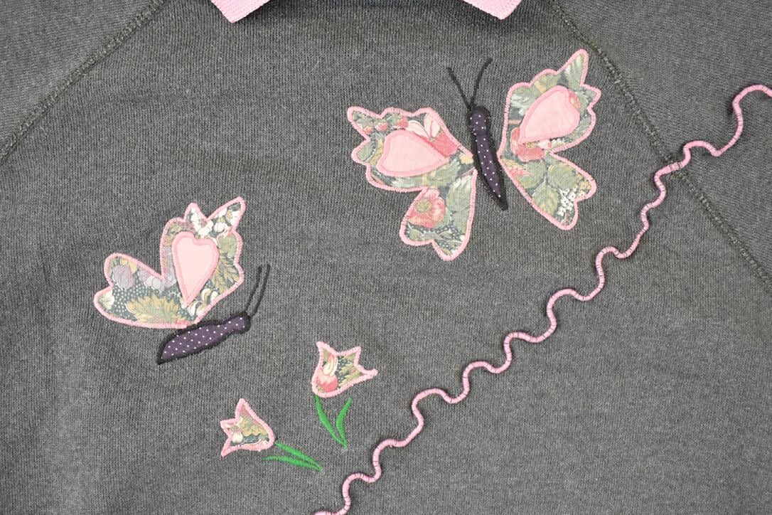 Vintage 1990s Sweats Appeal Embroidered Butterfly Collared Crewneck Sweatshirt Women's XXL