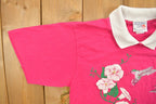 Vintage 1990s Morning Sun Bird Floral Graphic Polo Shirt