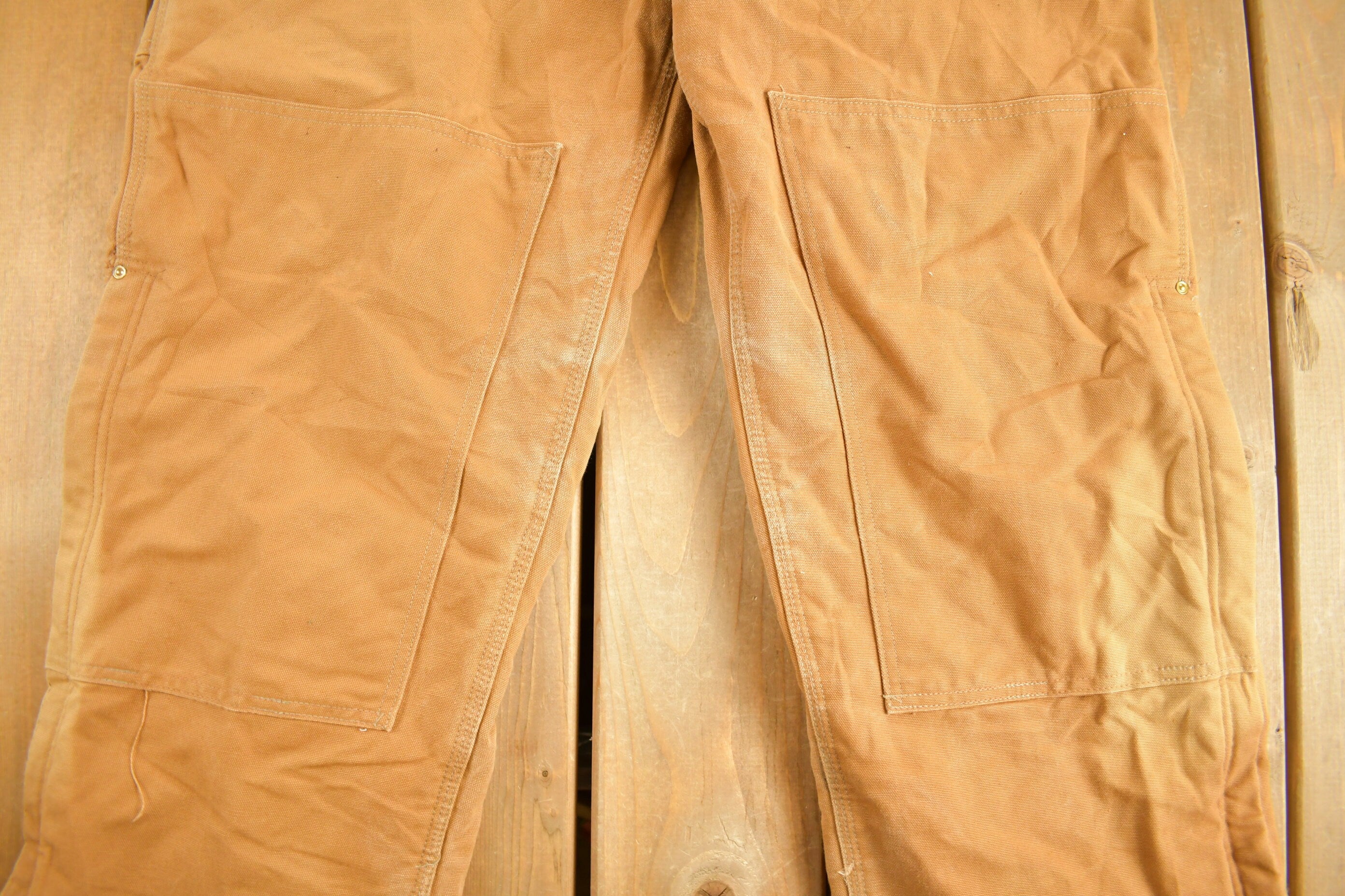 Vintage 1990s Carhartt Quilted Lined Double Knee Canvas Zip Overalls Size 42 x 30