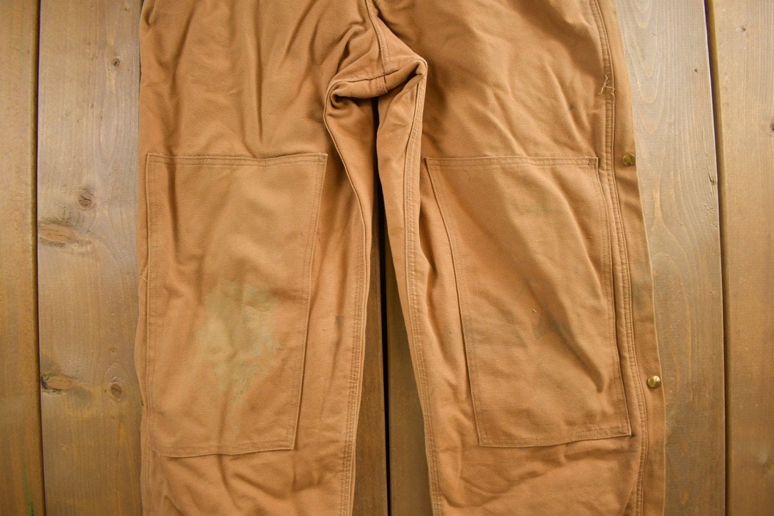 Vintage 1990s Carhartt Double Knee Canvas Overalls Size 42x30