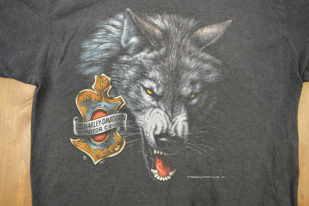 Vintage 1992 Harley Davidson Wolf Graphic 3D Emblem T-Shirt
