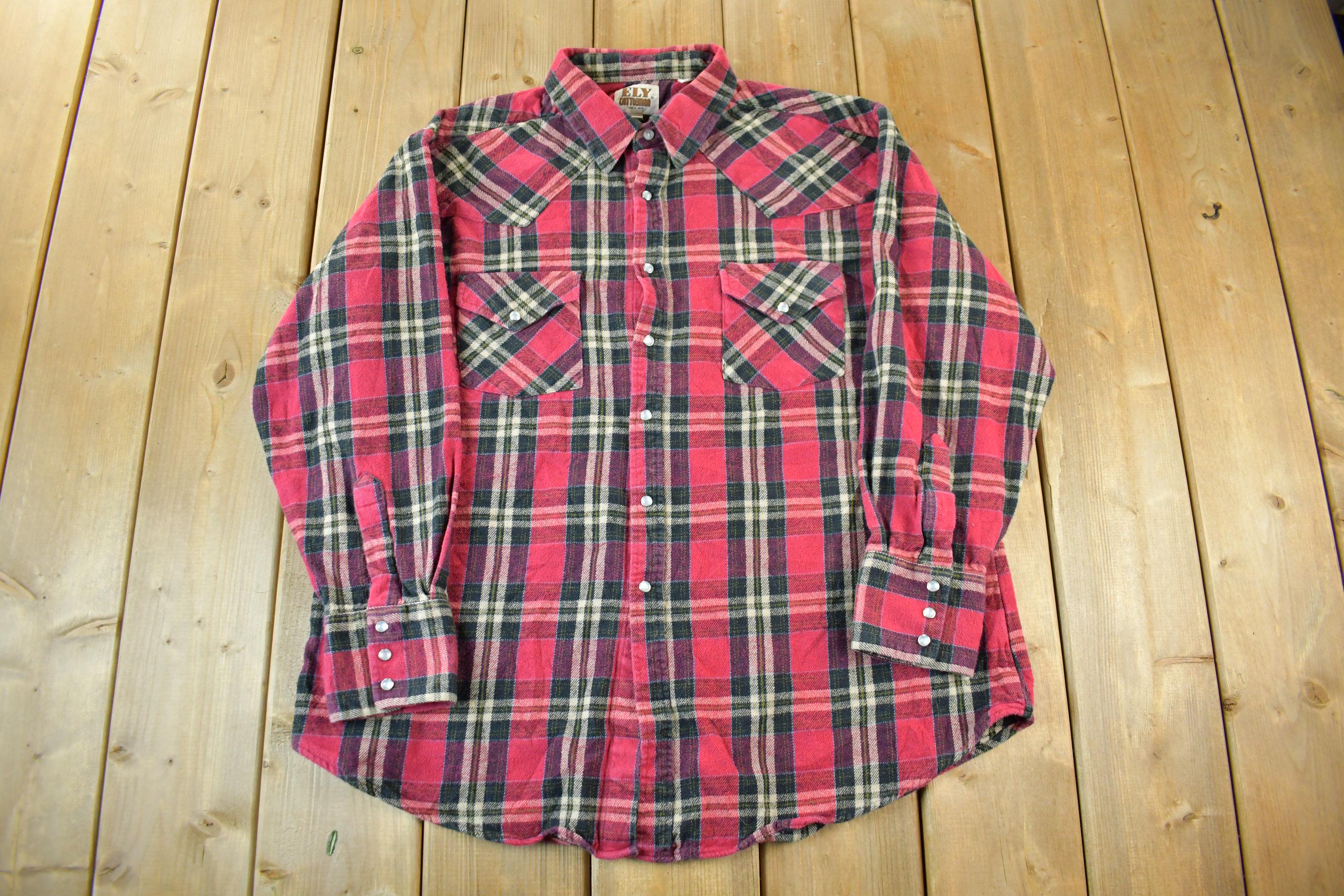 Vintage 1990s Ely Cattleman Western Flannel Pearl Snap Button Up Shirt Men's XL