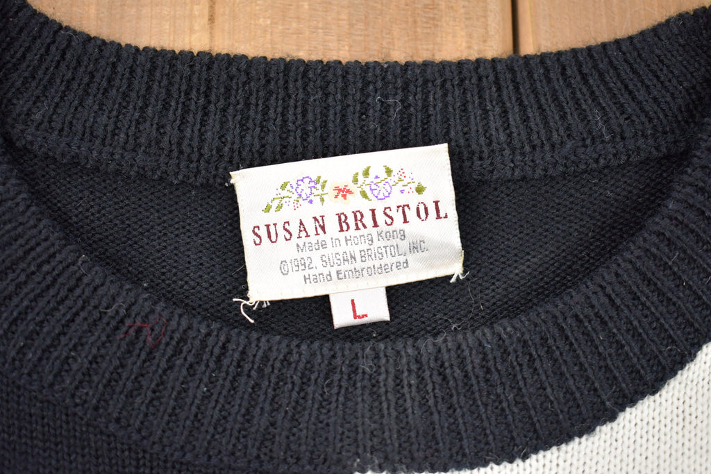 Vintage 1990s Susan Bristol Floral Print Knitted Sweater