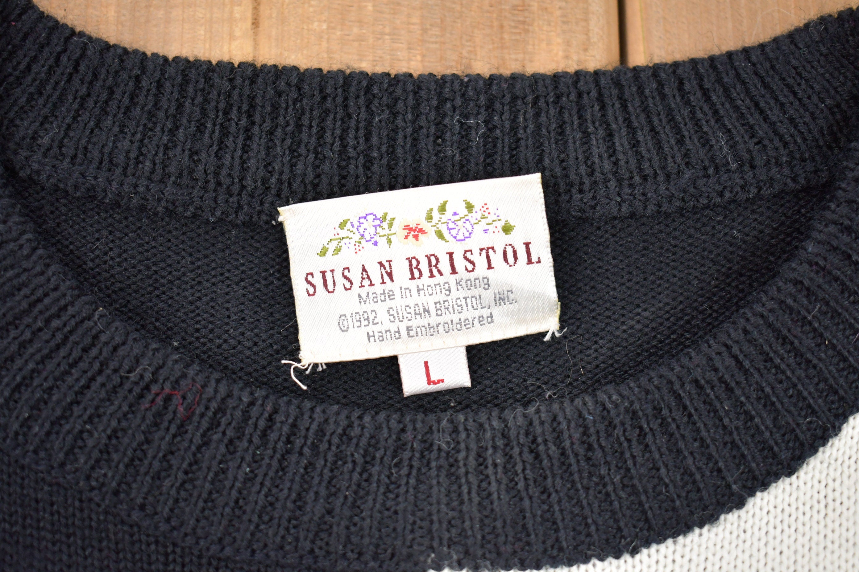 Vintage 1990s Susan Bristol Floral Print Knitted Sweater