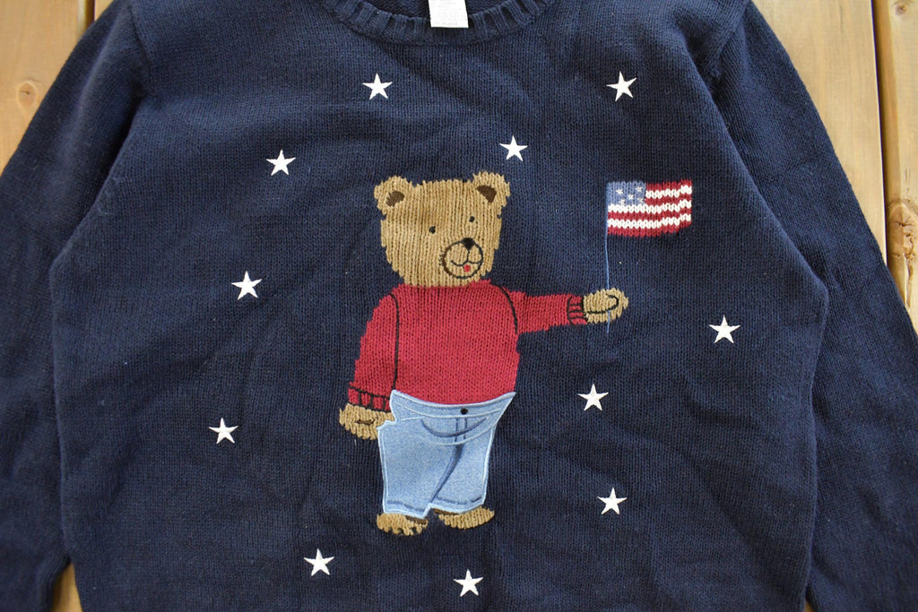 Vintage 1990s Christopher & Banks Teddy Bear USA Knit Crewneck Sweater Women's S