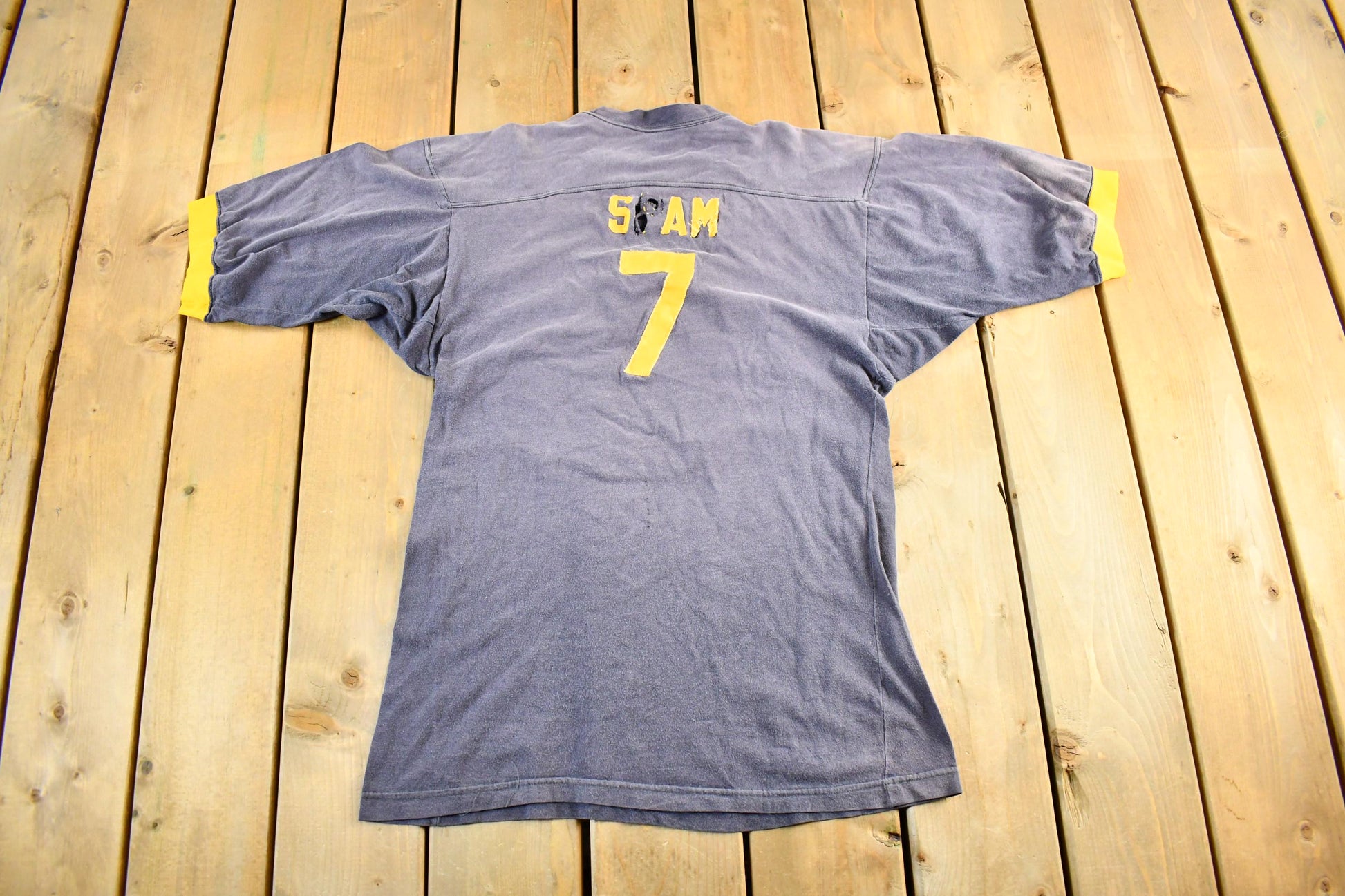 Vintage 1970s Sigma Nu Fraternity Russell Athletic Distressed Ringer T Shirt Men's Large