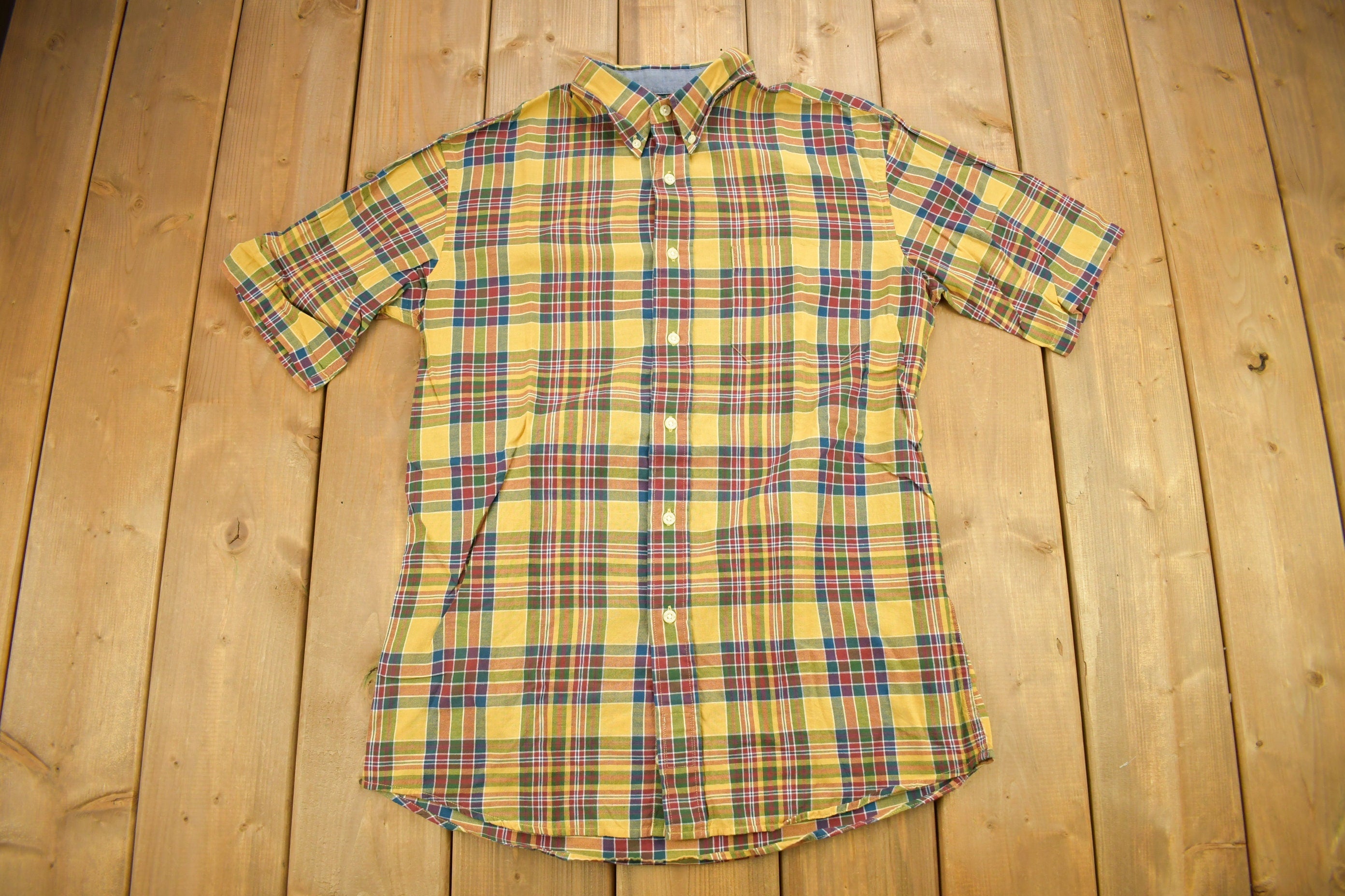 Vintage Sir Pendleton original Surf Brand Short Sleeve Yellow Plaid Button Up Shirt