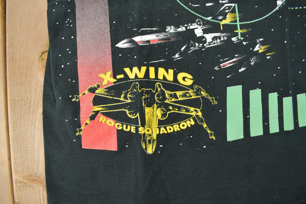 Vintage 1996 Star Wars X-Wing Rogue Squadron All Over Print Graphic T-Shirt Size L Made In USA Single Stitch