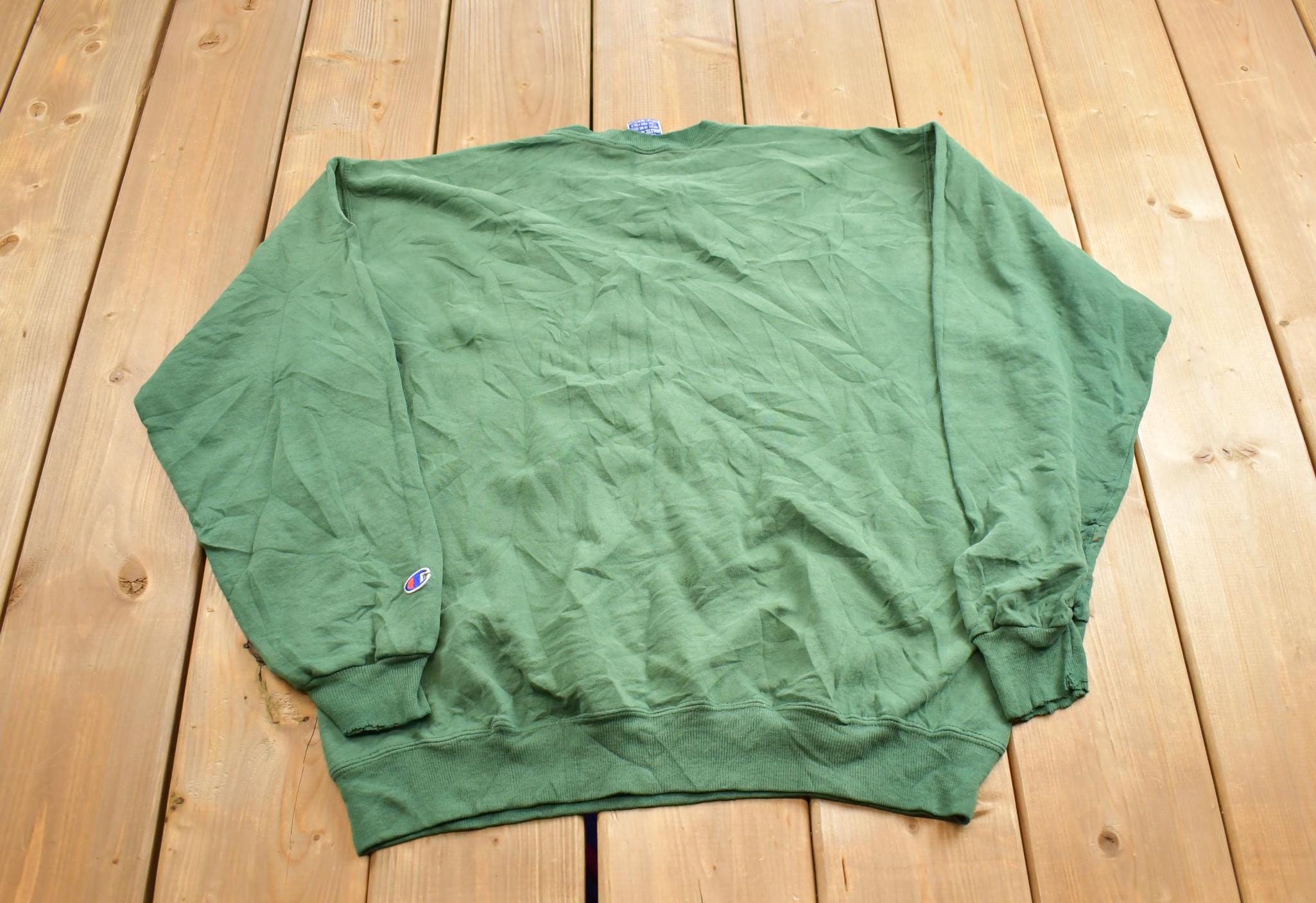 Vintage 1990s Champion Small Logo Embroidered Distressed Crewneck Sweatshirt