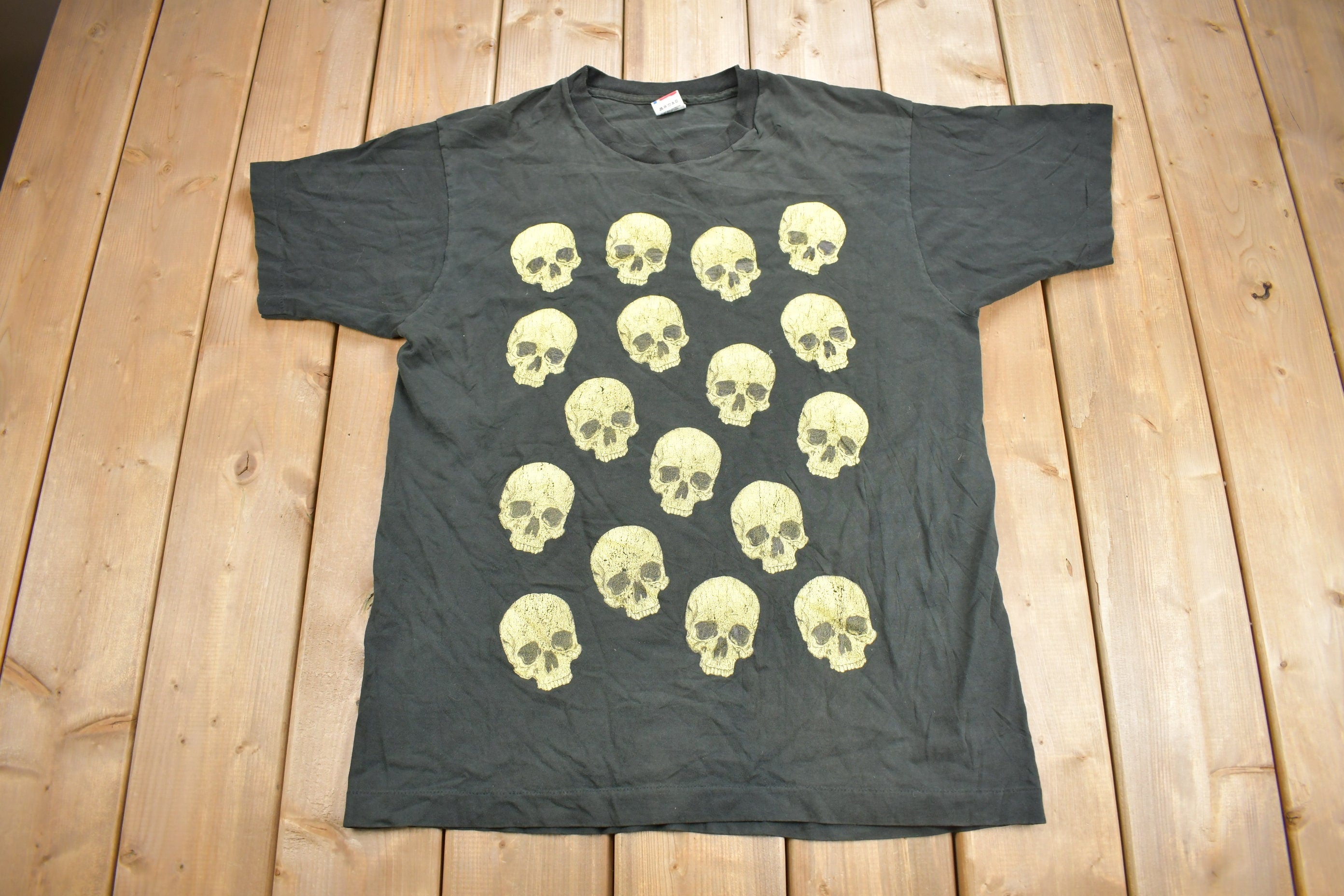 Vintage 1990s Skull Theme All Over Print Single Stitch T-Shirt