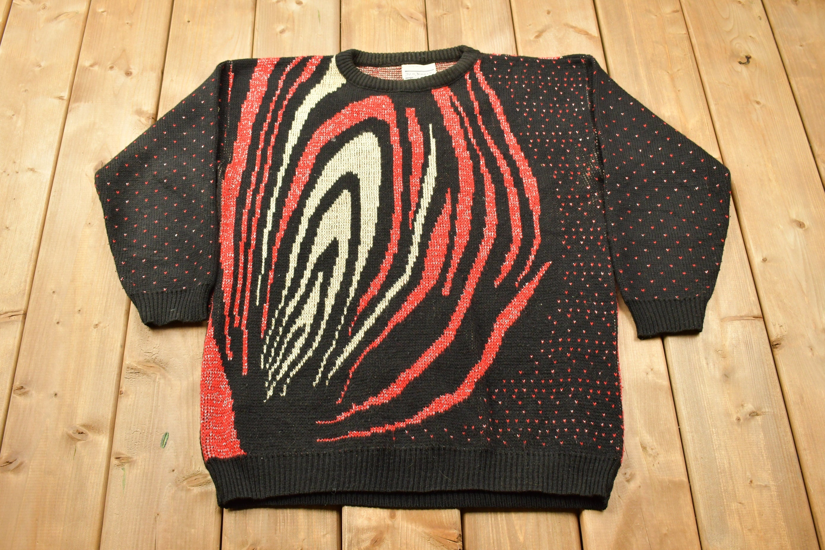 Vintage 1990s New Yorker Abstract Pattern Knitted Crewneck Sweater