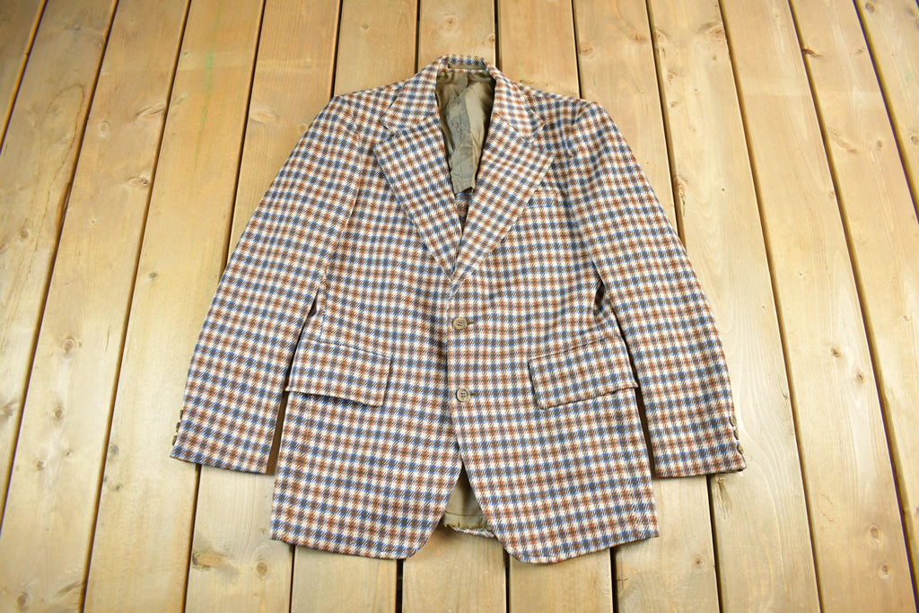 Vintage 1970s Towncraft Wool Plaid Blazer Jacket Men's S-M