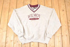Vintage 1990s Wilmot Wolves Embroidered Collegiate V Neck Sweatshirt Men's XL