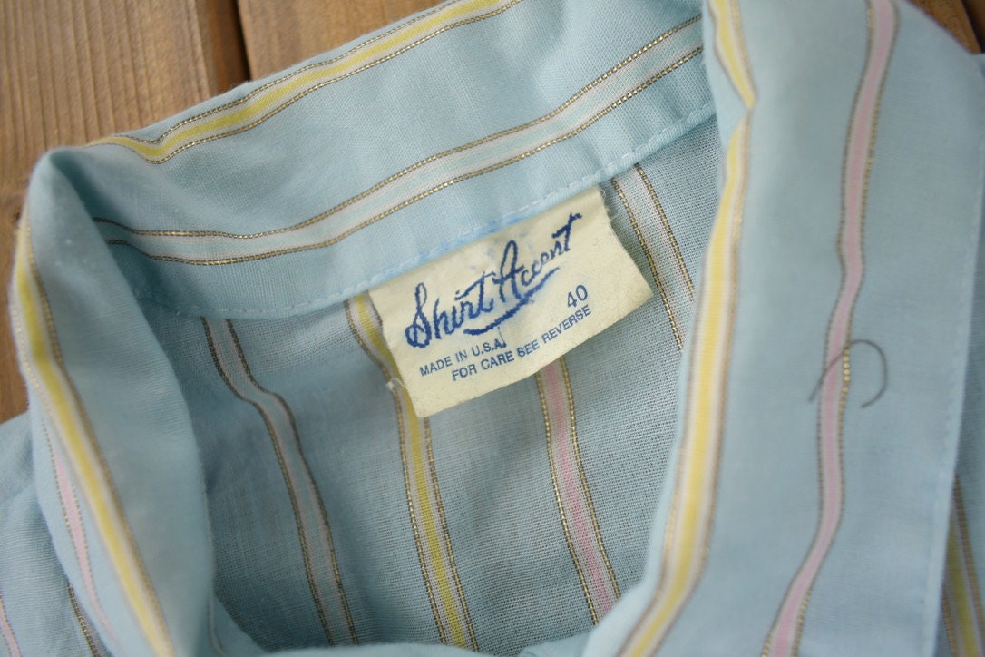 True Vintage 1970s Shirt Accent Striped Button Down Shirt Size 40 Made In USA