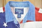 Vintage 1990s All Over Print American Flag Quizz Again Blank Button Up Shirt
