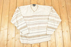 Vintage 1990s Croft And Barrow Striped Knit Crewneck Sweater Men's L