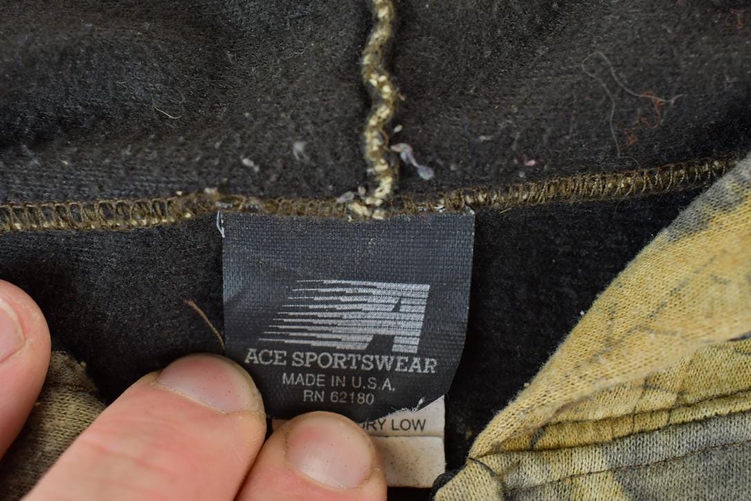 Vintage Early 1990s Ace Sportswear Realtree Camo Full Zip Graphic Hoodie