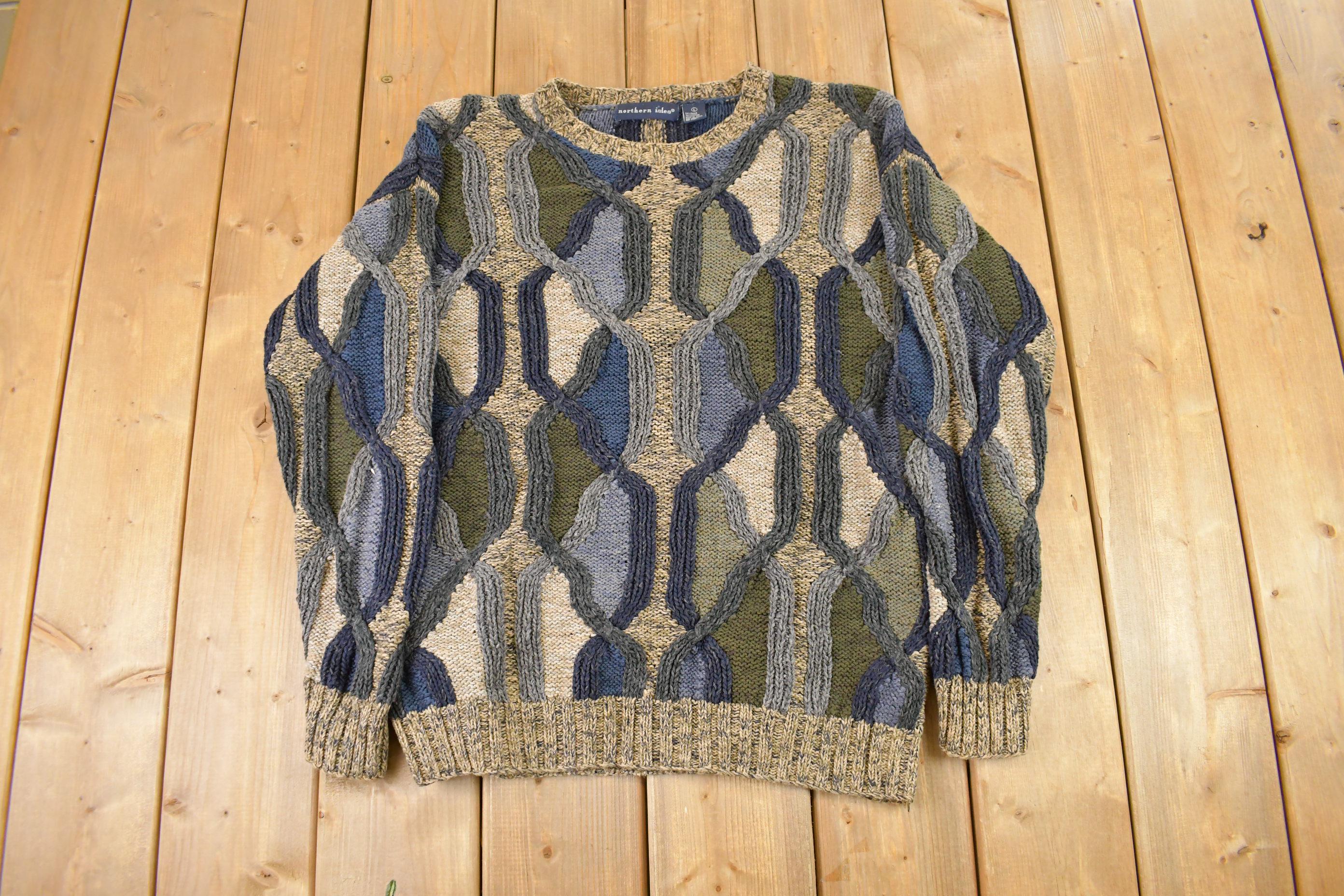 Vintage 1990s Northern Isles 3D Knit Abstract Pattern Crewneck Sweater Men's L