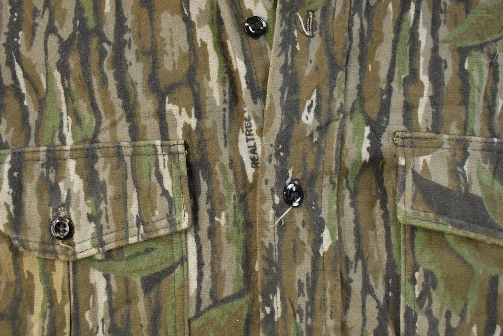 Vintage 1990s Deerskin Real Tree Camo Button Up Shirt Men's M / Outdoorsman / Hunting Shirt / Made in USA