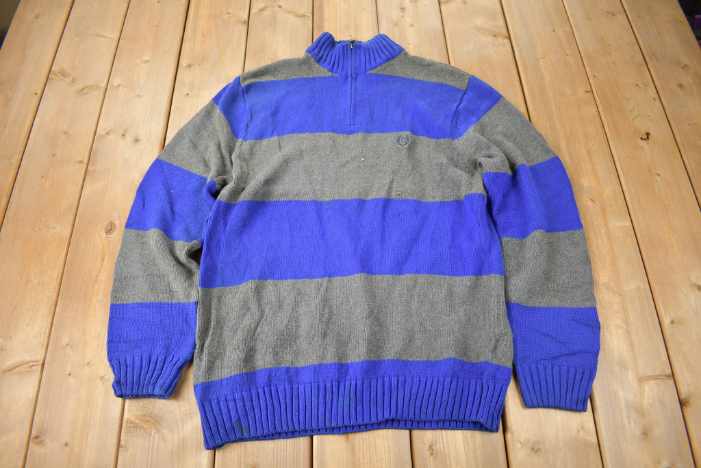 Vintage Y2K Chaps Embroidered Logo Quarter Zip Knit Sweater Size M