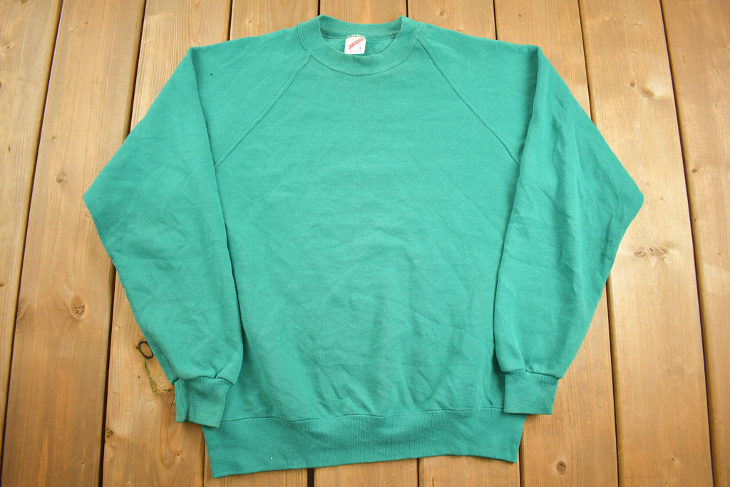 Vintage 1980s Jerzees Blank Green Raglan Crewneck Sweatshirt