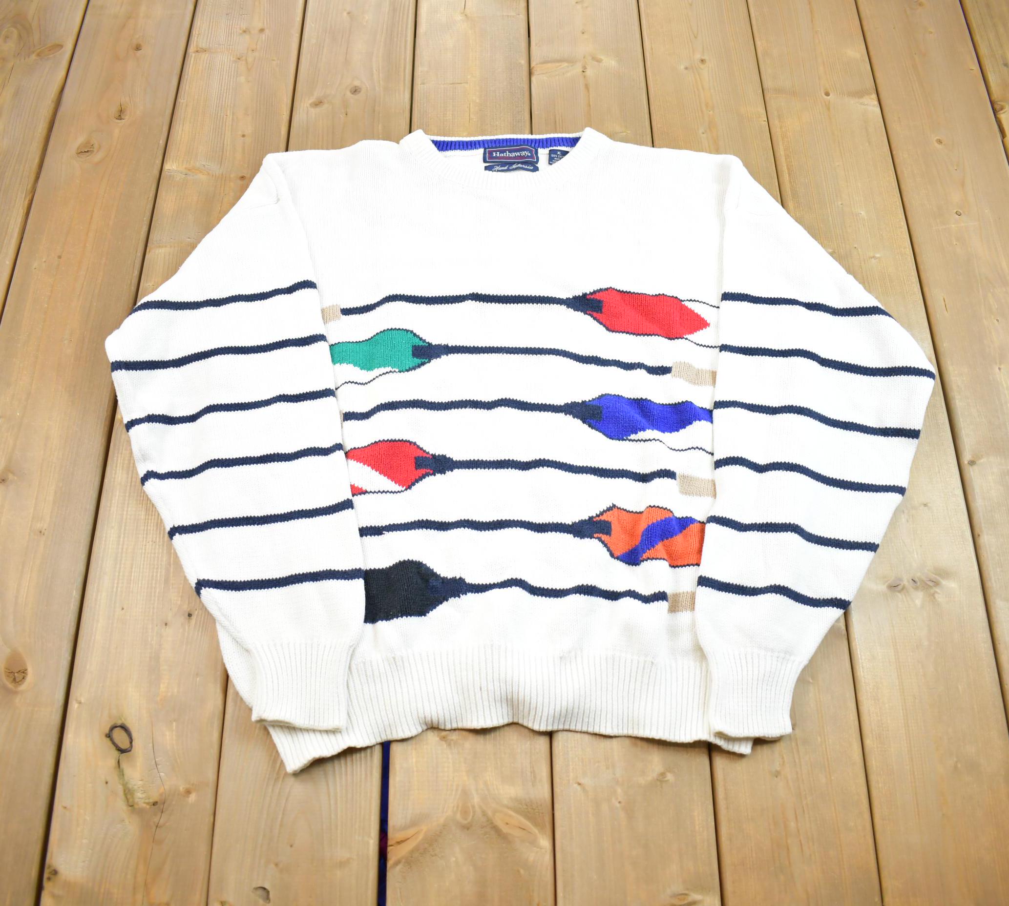 Vintage 1990s Hathaways Knit Abstract Pattern Crewneck Sweater