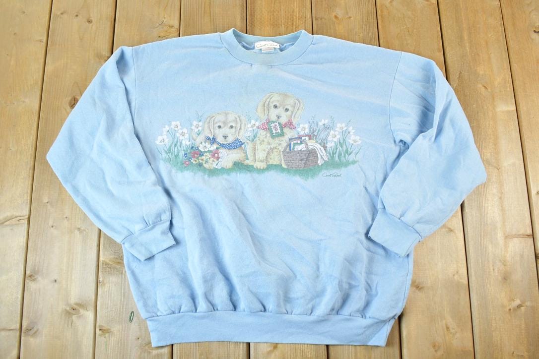 Vintage 1980s Carroll Reed Cute Puppy Crewneck Sweatshirt Womens L