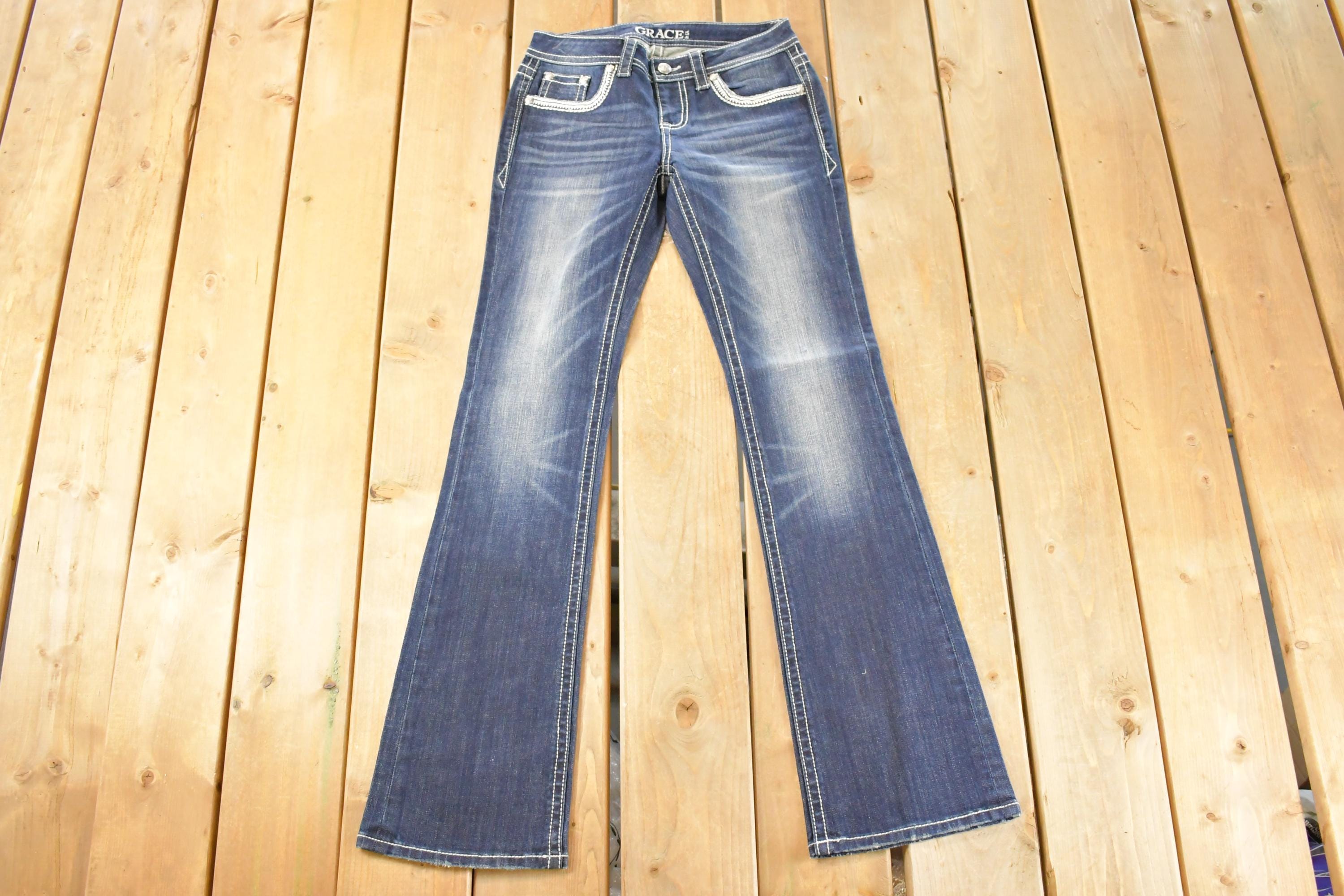 Vintage Deadstock Y2K Grace In LA Bedazzled Bootcut Low Rise Jeans Women's Size 26 x 32