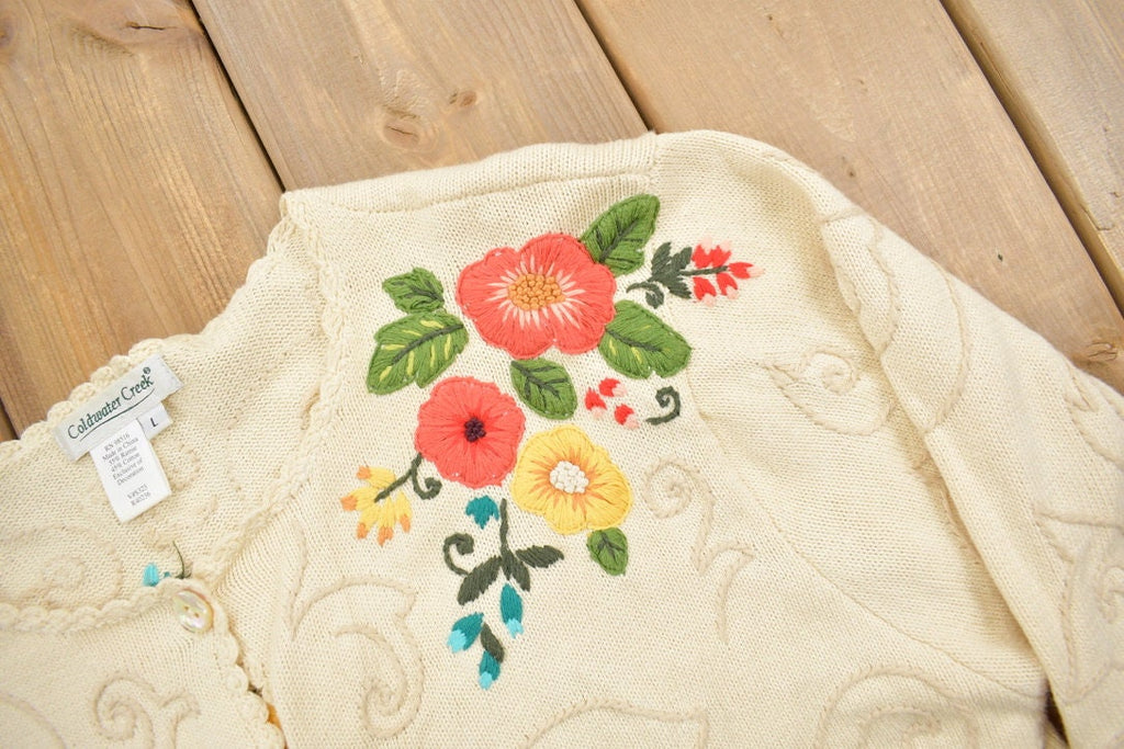 Vintage 1990s Coldwater Creek Floral Knit Cardigan Sweater