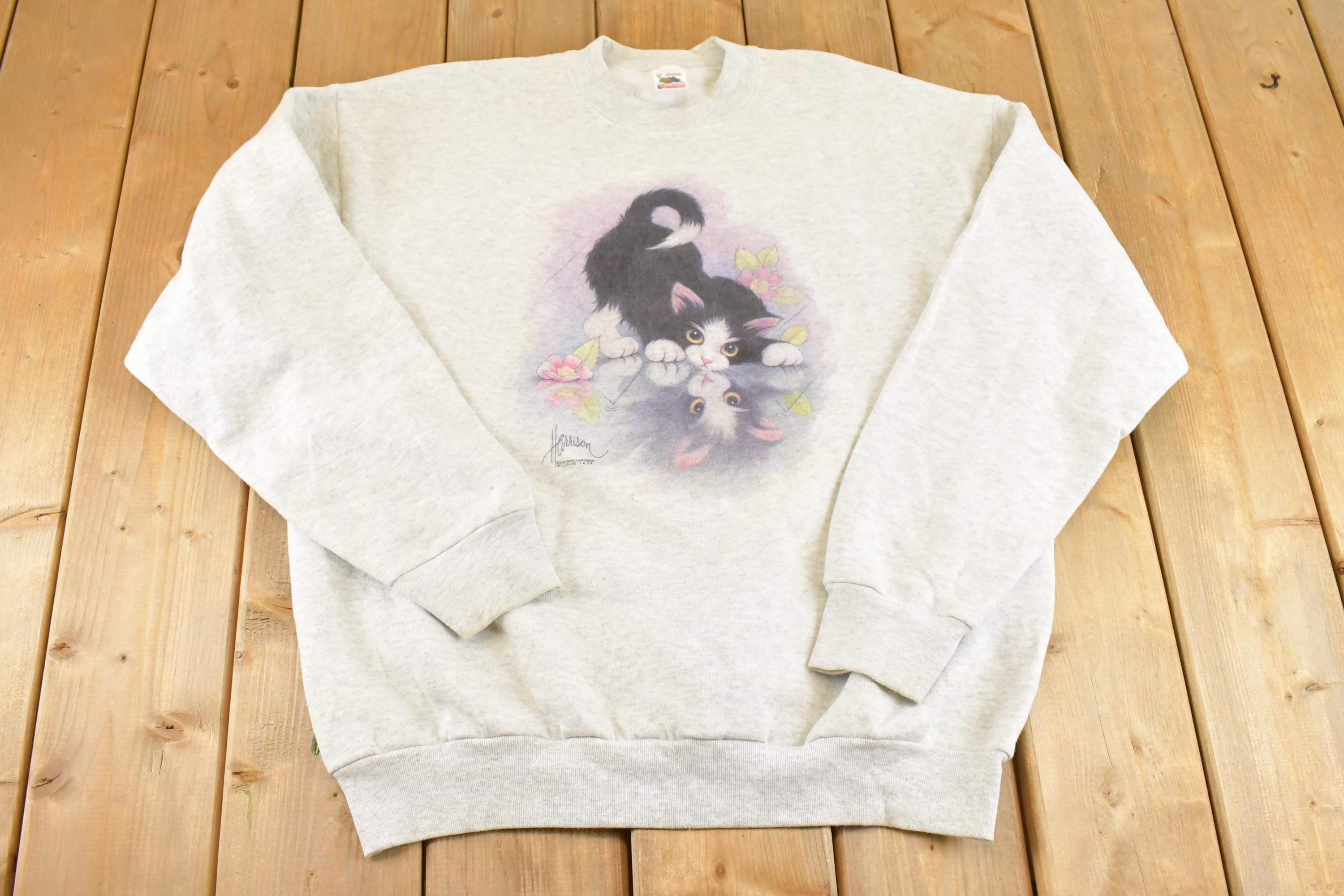 Vintage 1990s Cute Cat Souvenir Crewneck Sweatshirt Mens L