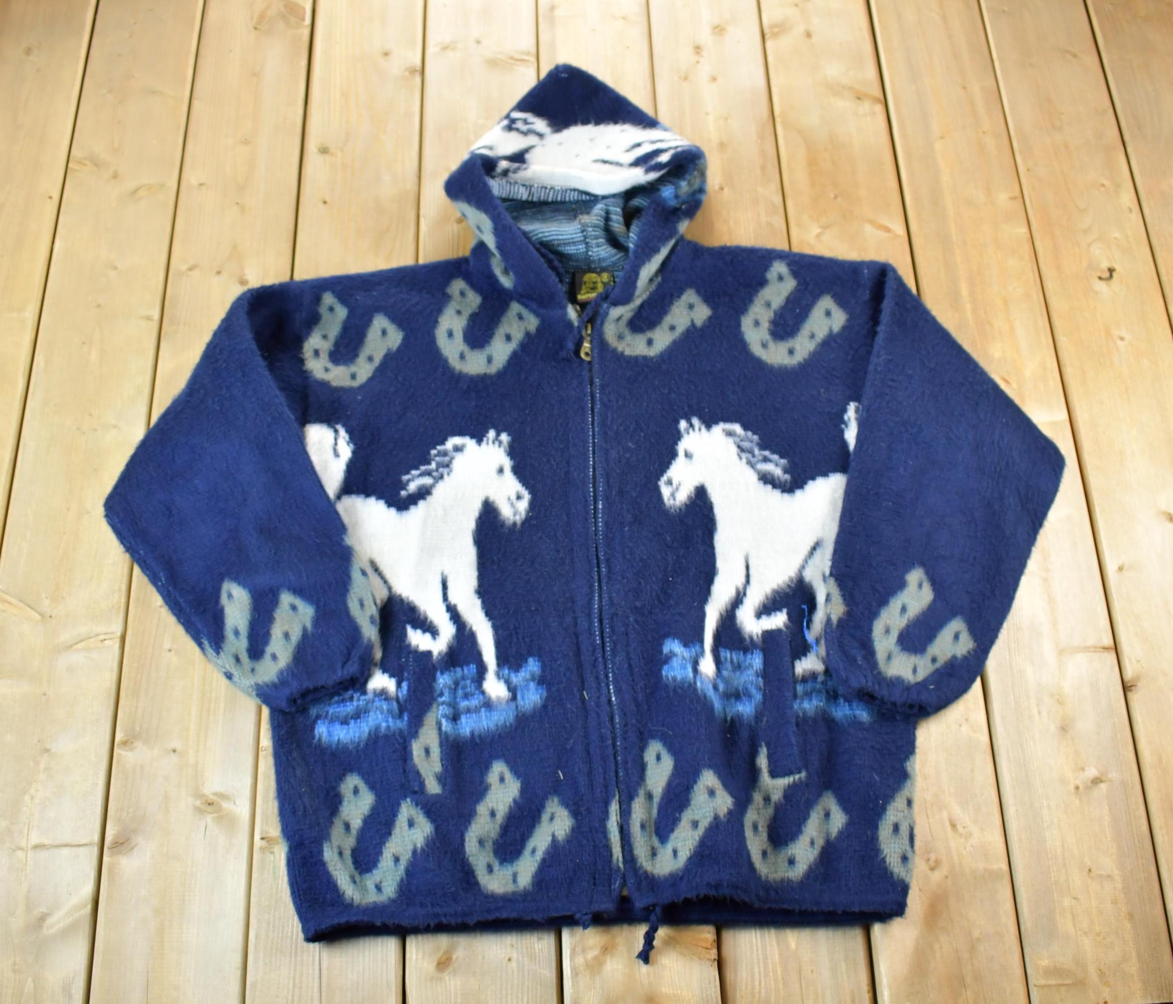 Vintage 1990s Ruminahui Hoses AOP 100% Wool Knit Hoodie Sweater