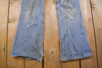 True Vintage 1970's Plain Pocket's Flared Distressed Blue Jeans 30 x 29